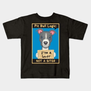 Gray & White Pit Bull holding sign Kids T-Shirt